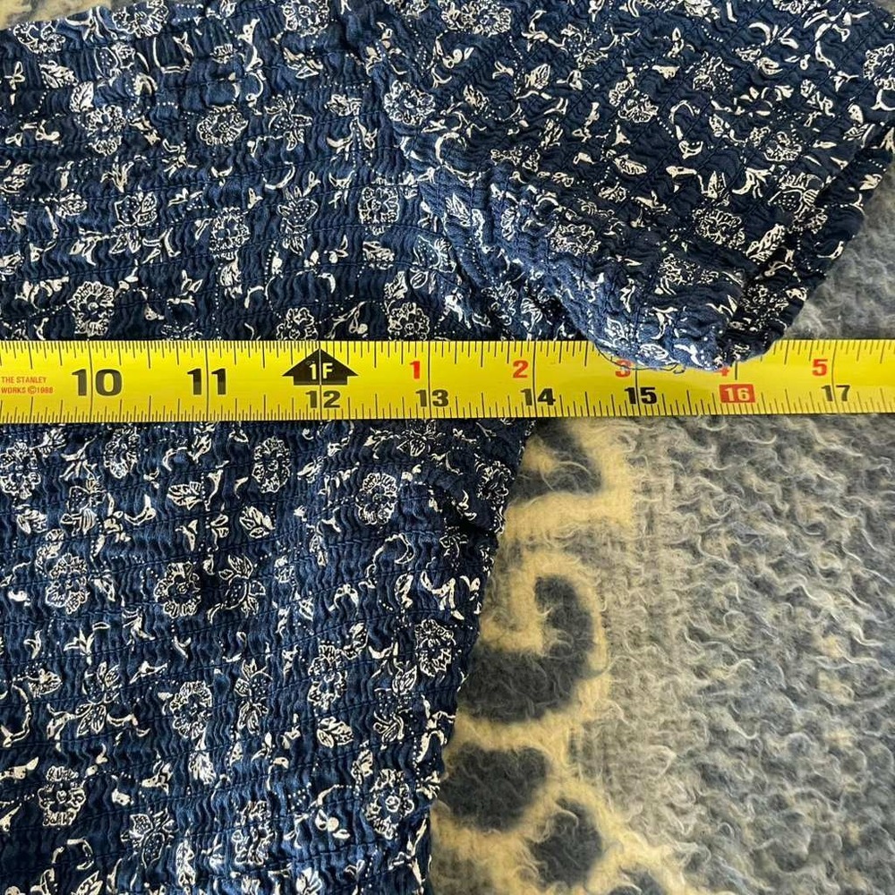 Old Navy Womens S Blue Floral Smocked Off the Shoulder Peplum Top Short Sleeve - Picture 5 of 6